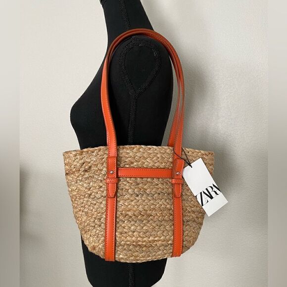 NWT Zara Jute Midi Tote Bag - Picture 2 of 9
